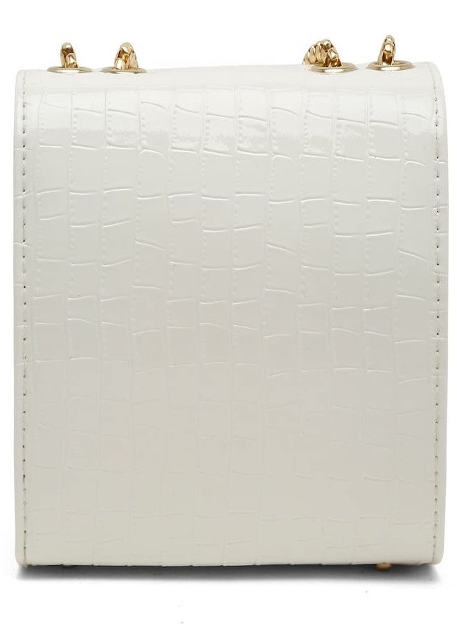 فارجو حقائب كتف جانبية من الجلد الصناعي من فارغو للنساء (جلد التمساح) (أبيض_FGO-344) - Image 5